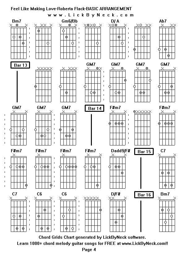 Chord Grids Chart of chord melody fingerstyle guitar song-Feel Like Making Love-Roberta Flack-BASIC ARRANGEMENT,generated by LickByNeck software.